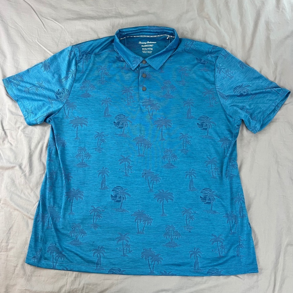 TOMMY BAHAMA IslandZone Polo Mens XXXL Blue Palm Tree Print Shirt Short Sleeve - Picture 2 of 15
